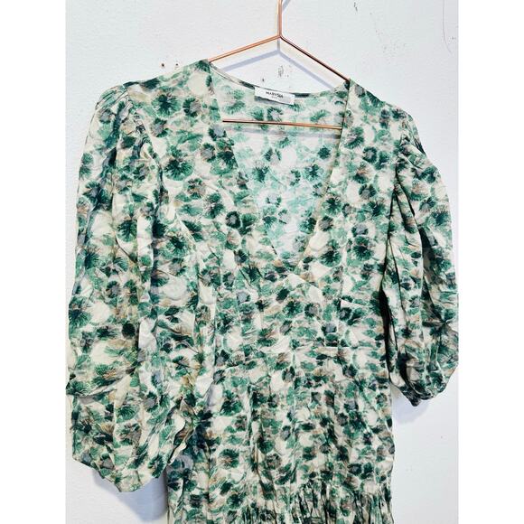 MARYSIA Green White Floral Printed 100% Cotton Drop Waist Imperialis Dress M - Picture 9 of 16